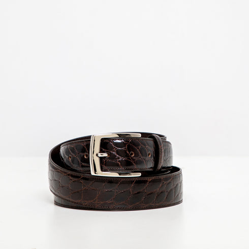 Cintura Uomo DOTTI <br>Alligatore Marrone Scuro <br> 33 mm